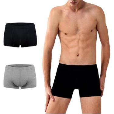 Imagem de Battewa Cueca boxer lavável para incontinência de urina para homens, com área absorvente frontal para vazamento da bexiga, 2 pacotes (pequeno, preto-cinza)