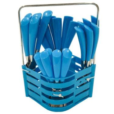 Imagem de Conjunto de Talheres c/ Dispenser 24 Peças Azul - Jiale