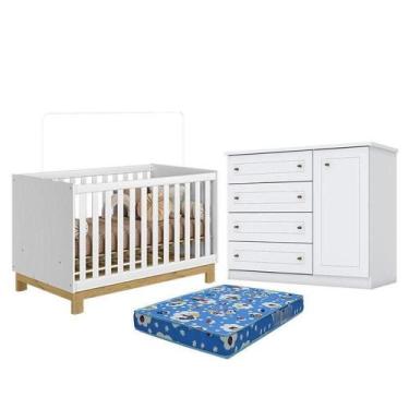 Imagem de Kit Berço Americano Mini Cama Q Encanto Slim MDP Colchão Incluso Branc