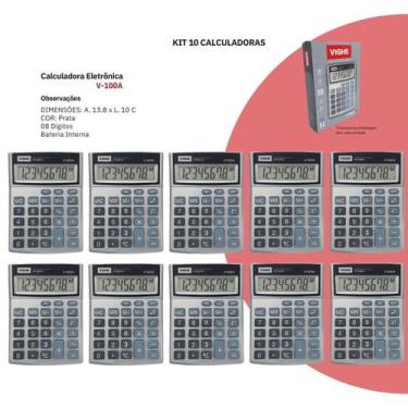 Imagem de Kit 10 Calculadoras Vighs V-100A 8 Dígitos