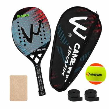 Imagem de Kit Raquete Beach Tennis Camewin Carbono 3K + Bolinha, Shark grey