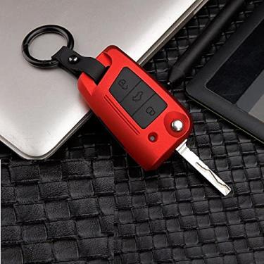 Imagem de WSWJDW Capa de silicone para chave de carro Capa de chaveiro com anel de bolsa, adequado para Skoda Octavia A5 A7 Kodiaq Rapid Yeti para Vw Passat B8 Skoda Superb A7 2017 2018 2019, B vermelho