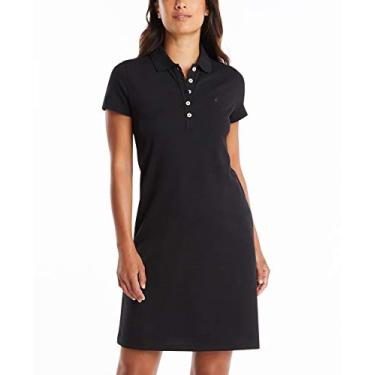 Imagem de Nautica Vestido polo feminino de algodão elástico de manga curta clássico fácil, Preto verdadeiro, P