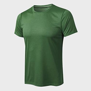 Imagem de Camisa esportiva masculina gola oco manga curta stretchy secagem rápida academia fitness camisetas soltas(X-Large)(Verde)
