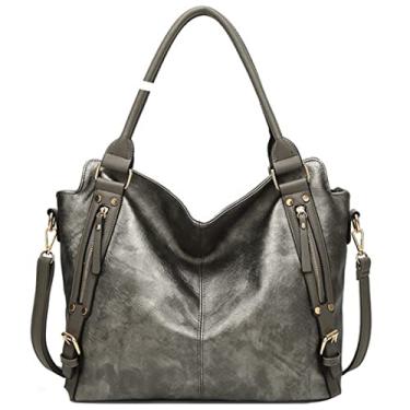 Imagem de Cicilin Bolsas femininas Hobo Bolsa de ombro impermeável grande capacidade, bolsa de couro PU, Prateado cinza, One Size