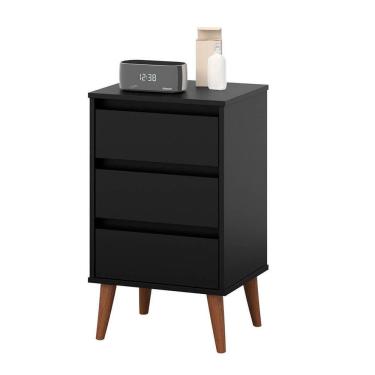 Imagem de Mesa de Cabeceira Retrô Wood com 3 Gavetas Pés Retrô Preta