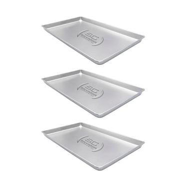 Imagem de 3 Formas Assadeiras Lisa 0,6Mm Pão Doce Alumínio 58X70X3,5
