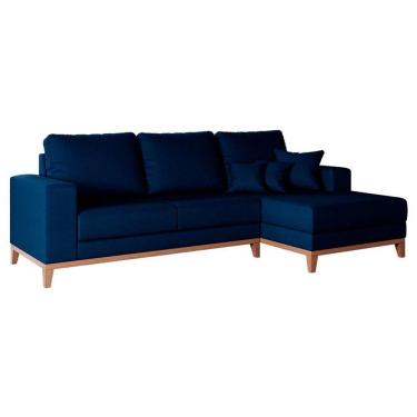 Imagem de sofá 3 lugares belgrado com chaise direito linho azul marinho 230 cm