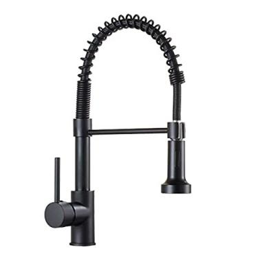 Imagem de GKEKWMX Torneira de pia de cozinha para bar comercial de casa de fazenda, torneira de cozinha de puxar, torneira misturadora de pia de cozinha dourada e preta, torneira de cozinha