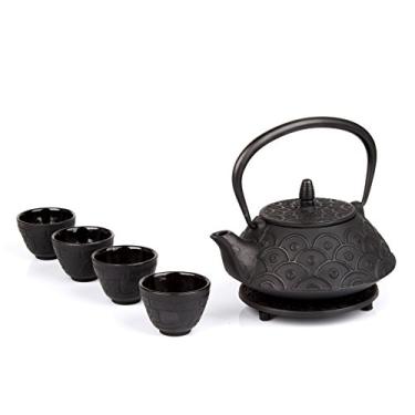 Imagem de Conjunto de chá de panela de ferro fundido japonês preto com tripé, Preto, 28 oz 900YL
