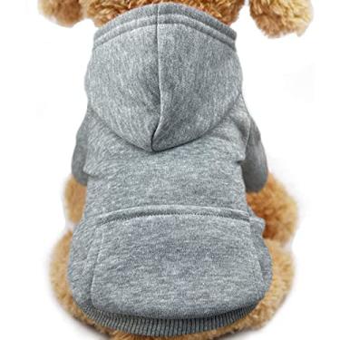Imagem de Jecikelon Moletom com capuz para cães de inverno com bolsos, roupas quentes para cães pequenos, chihuahua, casaco de cachorro e gato (cinza, 2GG)