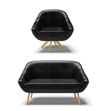 Imagem de Kit 01 Namoradeira E 01 Poltrona Giratória Corano Preto