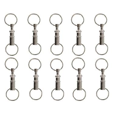 Imagem de yueton Chaveiro para chaveiro, porta-chaves duplo, fecho de encaixe, pacote com 10 (prata), Aço, Middle