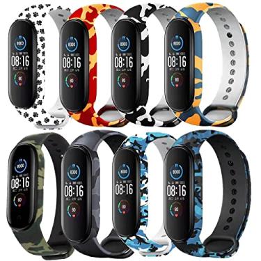 Imagem de Pacote com 8 pulseiras Camos compatíveis com Amazfit Band 5/Mi Band 5/Mi Band 6 para mulheres, pulseiras de silicone macio floral sem desbotamento para Amazfit Band 5 Fitness Tracker, 4.7"-8.3", silicone