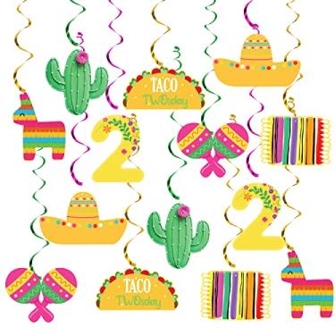 Imagem de 20 peças Taco Twosday Birthday Party Hanging Swirl Decorações, Mexican Fiesta 2º Aniversário Decorações para Taco Twosday Mexican Fiesta 2º Aniversário Party Decoratio Cinco De Mayo Party Supplies