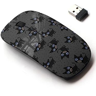 Imagem de Mouse sem fio 2.4G com design de padrão bonito para todos os laptops e desktops com nano receptor - gatos pretos engraçados no Halloween