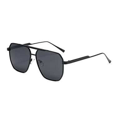 Imagem de Óculos de sol vintage quadrado polarizado feminino designer metal óculos de sol masculino armação grande antirreflexo gases de condução, preto preto, lente polarizada