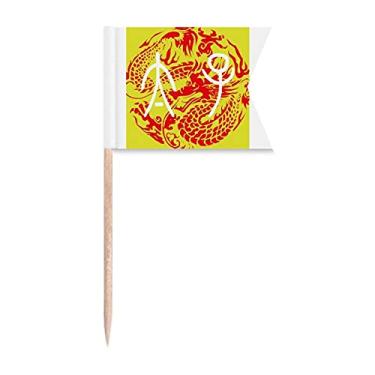 Imagem de Bandeiras de palito de dente com estampa de dragão antigo imperador da China para marcação de bolo de festa comida placa de queijo