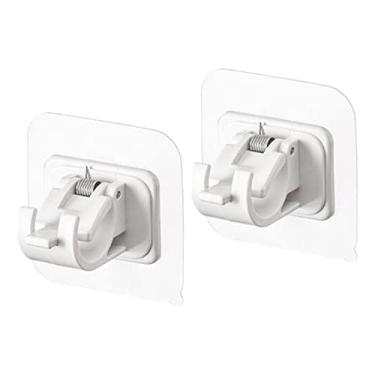 Imagem de Fenteer 2 Peças Ganchos De Suporte De Varão De Cortina Sem Perfuração, Ganchos De Armazenamento De Organização Doméstica, Clipe Fixo Ajustável, Suportes De Parede Ganchos De Haste De Toalha, Branco