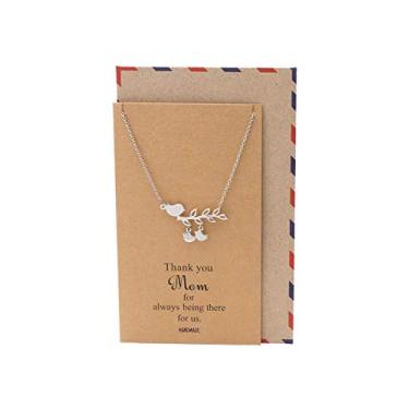 Imagem de Quan Jewelry Presentes de Dia das Mães feitos à mão, Colar de Mães e Filhas com Pingente de Pássaros de Bebê, Colares para Mulheres, Presentes para Mamãe, Avó, Madrasta, Cartão de