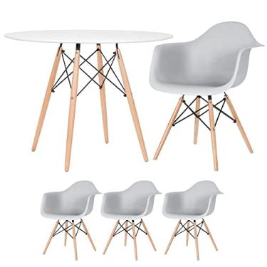 Imagem de Loft7, Kit - Mesa redonda Eames 100 cm branco + 3 cadeiras Eiffel Daw Cinza claro