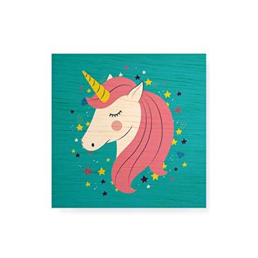 Imagem de Arte Maníacos Quadro Decorativo em Madeira Unicórnio Fundo Verde - 30x30cm