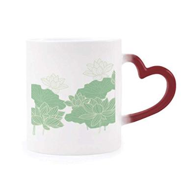 Imagem de Caneca de flor com linha de flor de lótus sensível ao calor Caneca de grés que muda de cor vermelha