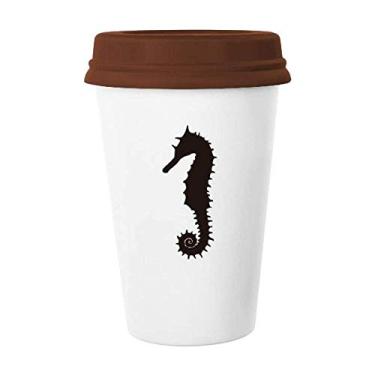 Imagem de Caneca de cerâmica preta com estampa de vida marinha de hipopótamo para café e copo de cerâmica