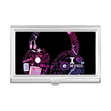 Imagem de Caixa de bolso com suporte para cartão de visita com padrão de música rosa e azul