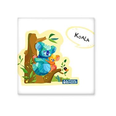 Imagem de Azulejo de cerâmica em aquarela de coala da Austrália e eucalipto, decalque brilhante de pedra adornada de tijolos esmaltados