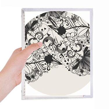 Imagem de Caderno de flores com desenho de flor branco preto e branco com folhas soltas Diário de papelaria recarregável