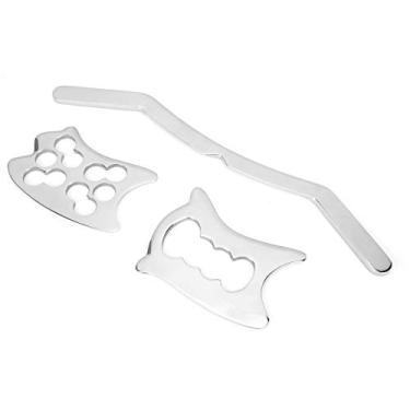 Imagem de Ferramentas de Massagem de Raspagem, 3 Pçs Gua Sha Placa de Raspagem de Aço Inoxidável Liberador Miofacial Ferramentas de Massagem Corporal para Pescoço, Massageadores Manuais