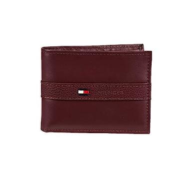 Tommy Hilfiger Carteira masculina de couro – dobra dupla fina com