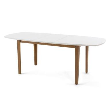 Imagem de Conjunto Mesa Extensível Oval 6 Cadeiras Madeira Maciça Encosto Telado Tiê Amêndoa Off White