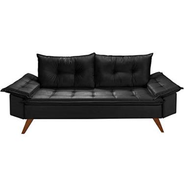 Imagem de Sofa Retro Bariloche 3 Lugares Tecido Suede Pes em Madeira Cor:Preto