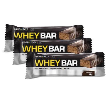 Imagem de Barra de Proteína Whey Bar Low Carb Probiótica Chocolate 40g | Kit com três unidades