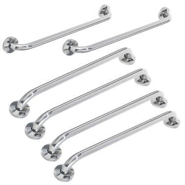 Imagem de Alça de Apoio Barra Inox Kit 6 Unidades 70cm 80cm Deficiente Cadeirante Idoso Box Banheiro Corrimao Segurança Acessibilidade Suporte