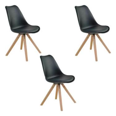 Imagem de Kit 3 Cadeiras De Jantar Design Saarinen Wood Base Madeira Lívia R02 P