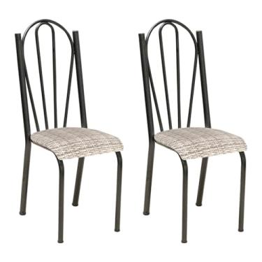 Imagem de Kit 2 Cadeiras de Cozinha Alasca Estampado Rattan Pés de Ferro Cromo Preto - Pallazio