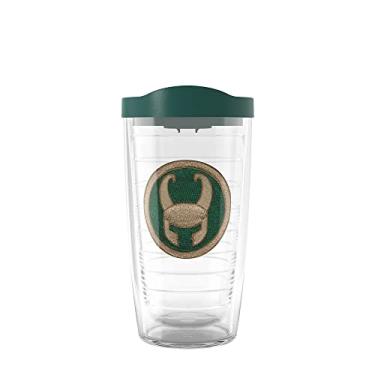 Imagem de Tervis Copo de viagem com isolamento térmico de parede dupla Marvel Loki Icon Made in USA mantém as bebidas frias e quentes, 473 ml, clássico