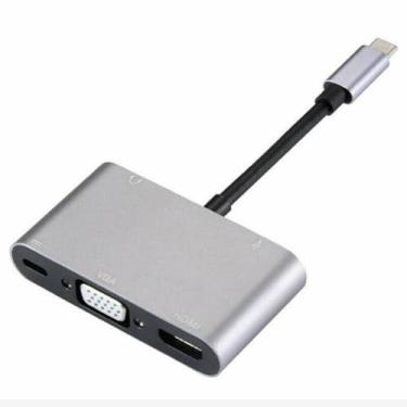 Imagem de ZEZEFUFU Hub conversor adaptador 5 em 1, liga de alumínio tipo C para HDMI/VGA/USB 3.0/3,5 mm áudio/USB-C PD Port