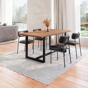 Imagem de Conjunto Mesa de Jantar Rústica de Madeira Maciça com Cadeiras Mona Preto/Marrom