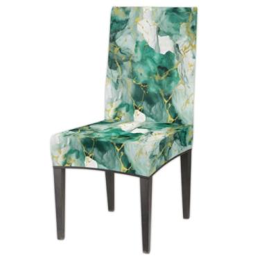 Imagem de Capas de cadeira única para sala de jantar verde mármore elastano cozinha Parsons capas de cadeira de cozinha, capas de cadeira elásticas removíveis laváveis capas de assento para cadeiras capa
