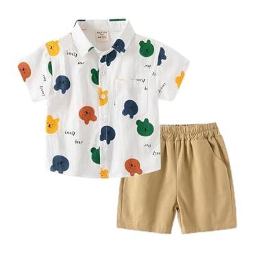 Imagem de Conjunto de roupas de verão para meninos e bebês de algodão com estampa de desenho animado manga curta casual conjunto camiseta shorts 1-8 anos, Branco, 140/7-8 Y