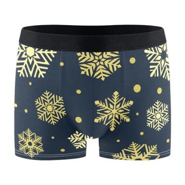 Imagem de KLL Flocos de neve dourados em cuecas boxer azul profundo cueca boxer de bambu roupa íntima masculina cueca boxer, Flocos de neve dourados em azul escuro, P