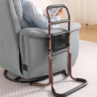 Imagem de Suporte de pé com trilhos de cama de bolso de armazenamento Suporte de suporte para elevação de cadeira para idosos Alturas ajustáveis Corrimão de mão Mobilidade e auxiliares de vida diária para pac