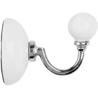 Imagem de Cabide de Parede em Cerâmica Branca com Gancho em Metal 8x7cm Design Elegante e Funcional para Banheiro Quarto ou Closet