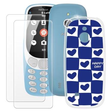 Imagem de MILEGOO Capa Nokia 3310 4G + 2 peças protetoras de tela de vidro temperado, capa de TPU de silicone macio à prova de choque para Nokia 3310 4G (2,4 polegadas)
