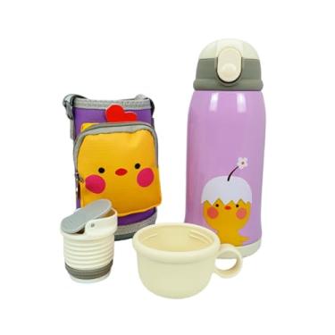 Imagem de Garrafa Térmica Infantil Bebê Escola Parede Dupla Inox 550ML 2em1 +Suporte (LILÁS)