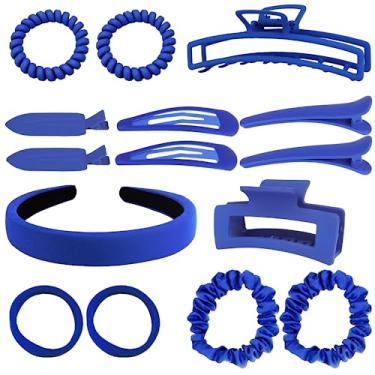 Imagem de Conjunto de 15 peças de acessórios de cabelo, garras de cabelo, apertadas, jacaré, clipes de pressão, laços, franja, aro, mandíbula, grande, médio, pequeno, tamanho mini, leve, superfície de borracha